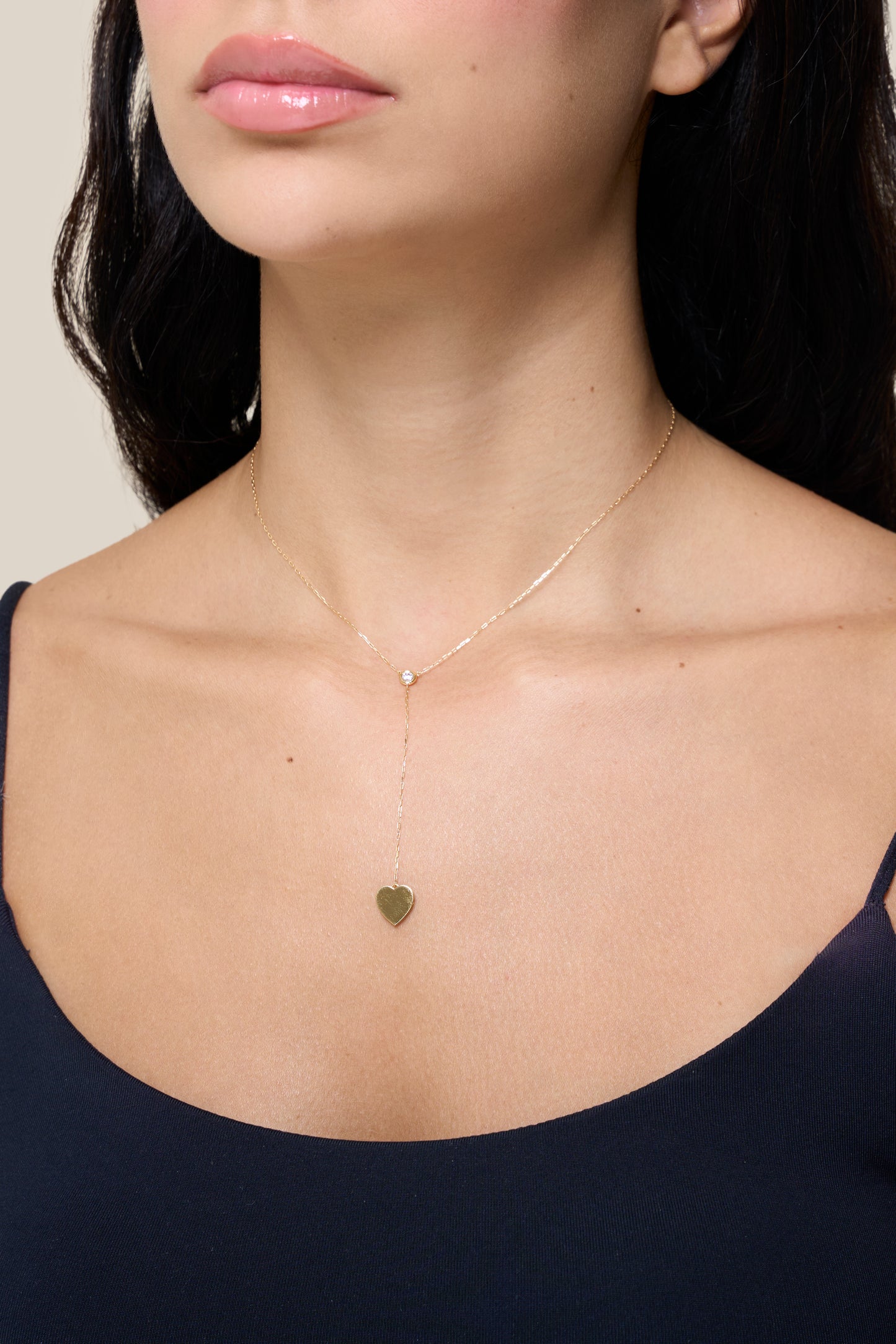 Zircon and Heart long Necklace - Yellow Gold