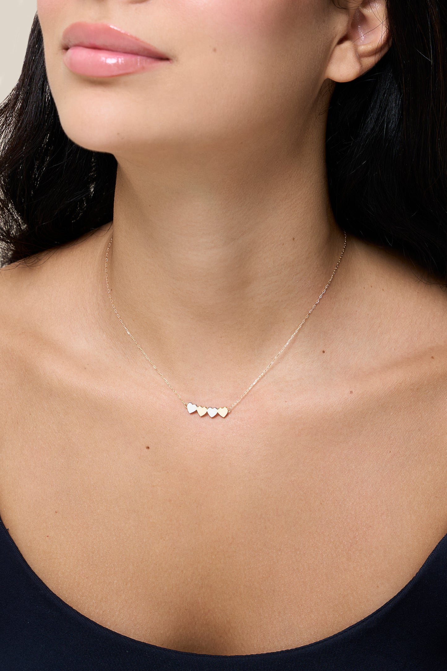 Four White and Yellow Gold Hearts Necklace