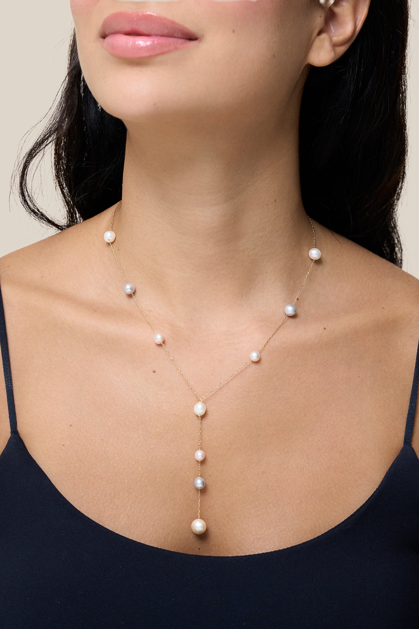 Multi-Color Pearls Necklace - Yellow Gold