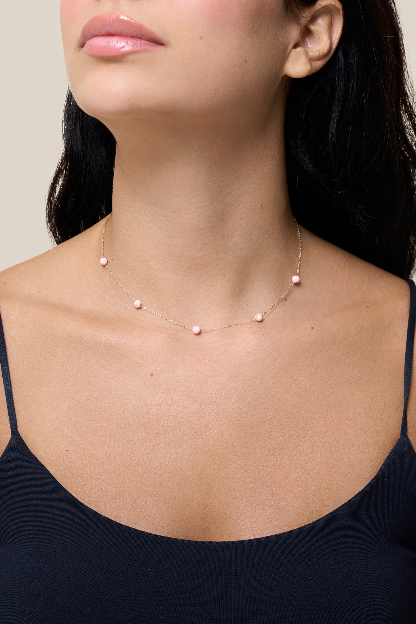 Pink Beads Choker - Yellow Gold
