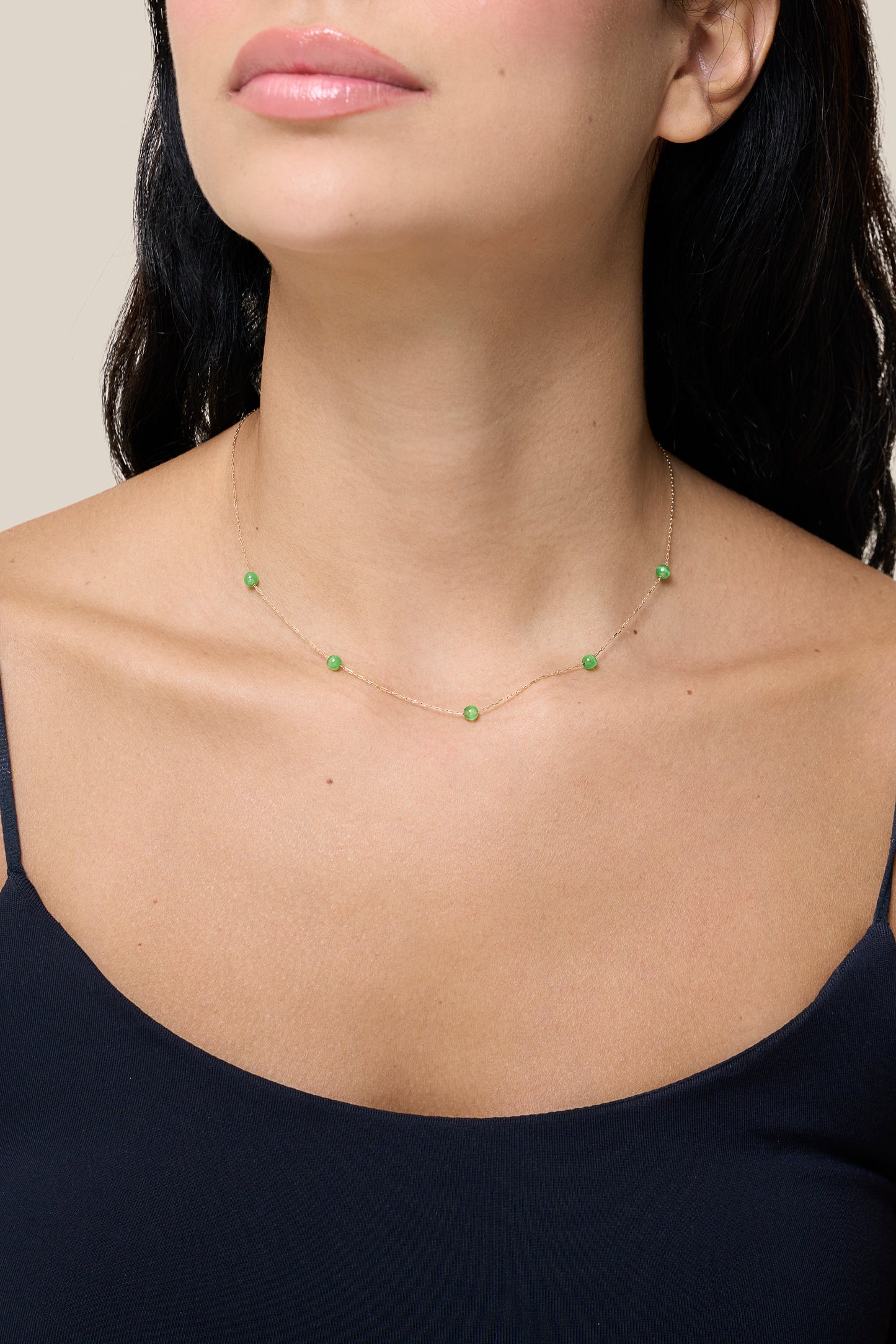 Green Beads Choker - Yellow Gold