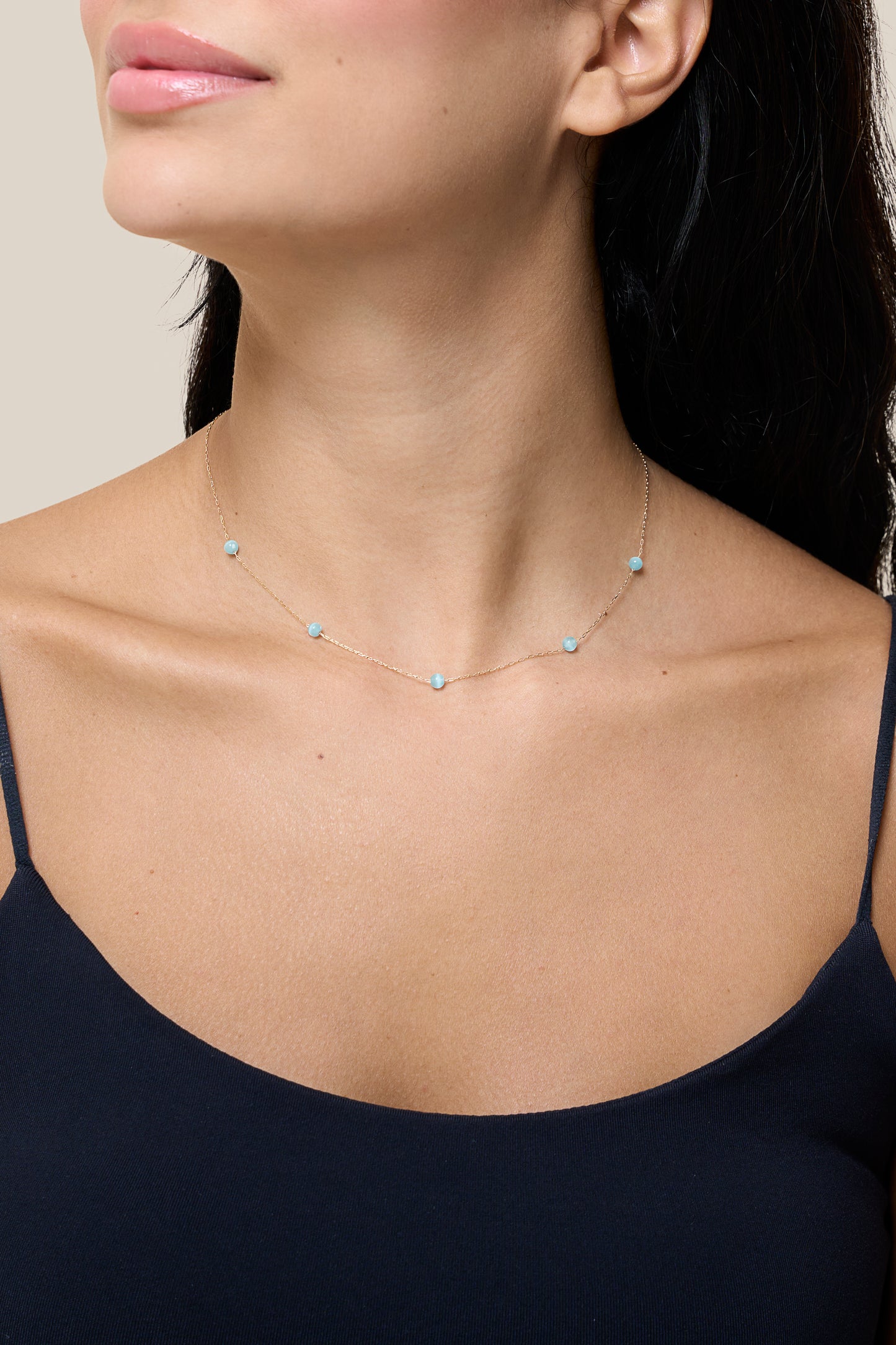 Blue Beads Choker - Yellow Gold