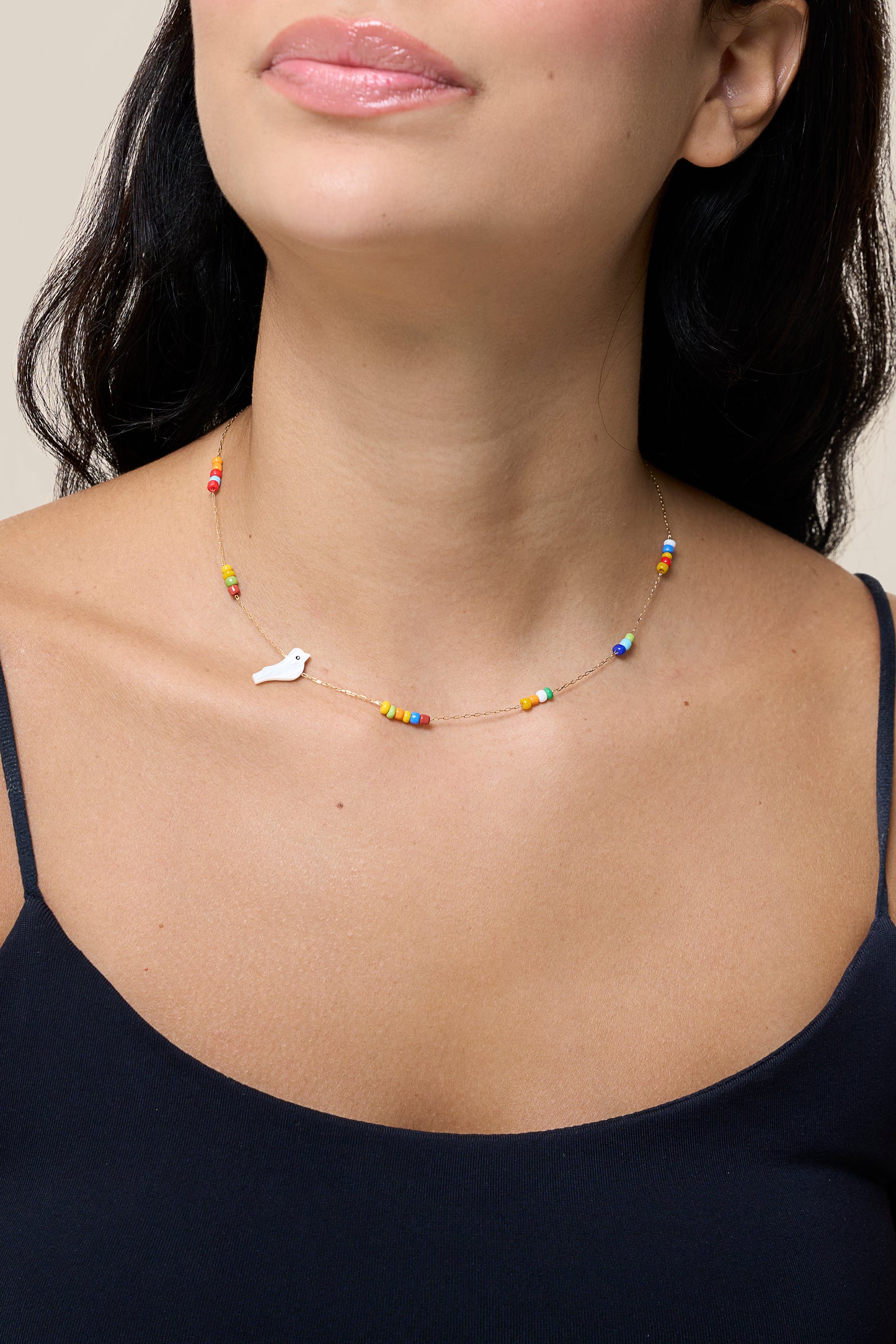 Multicolor Beads and Bird Choker - Yellow Gold
