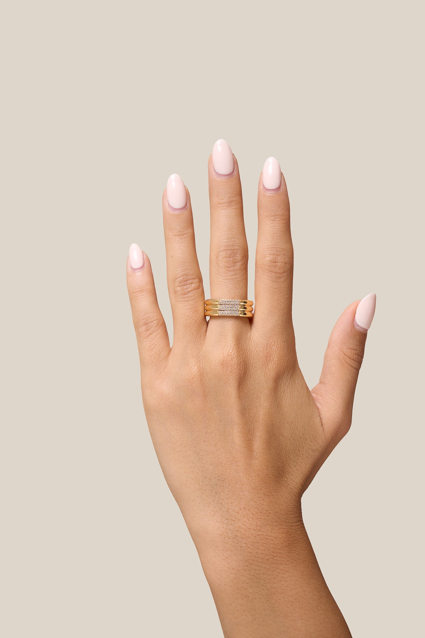 Three lined Gold and Zircon Ring - Yellow Gold