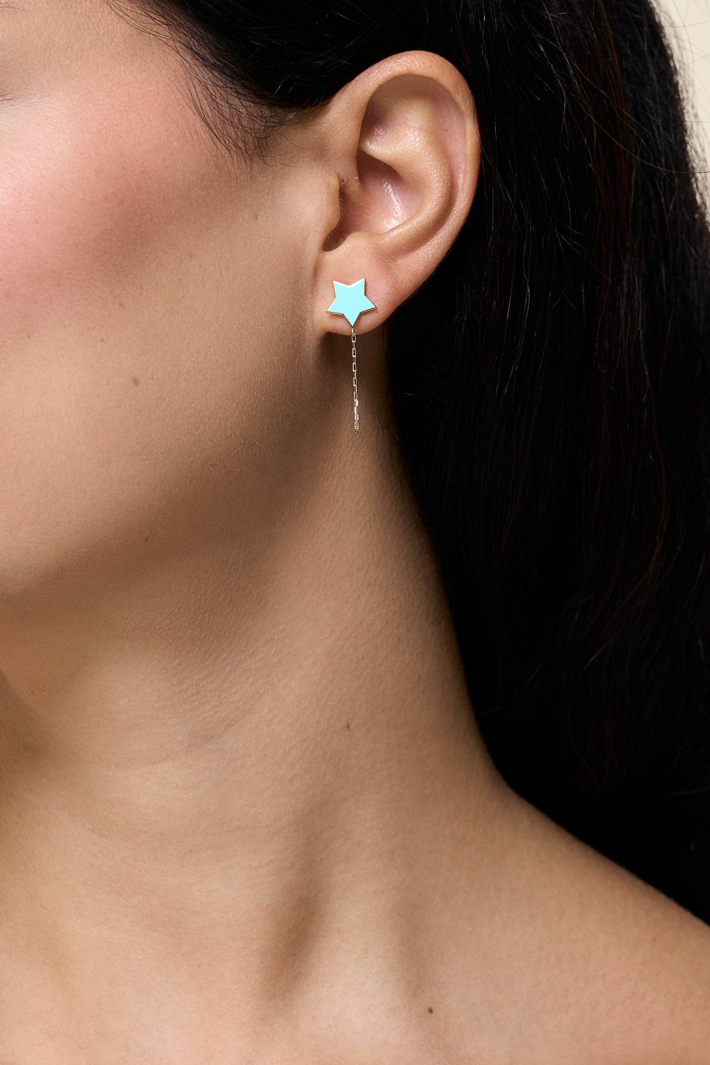 Enamel Turquoise Star Earring - Yellow Gold