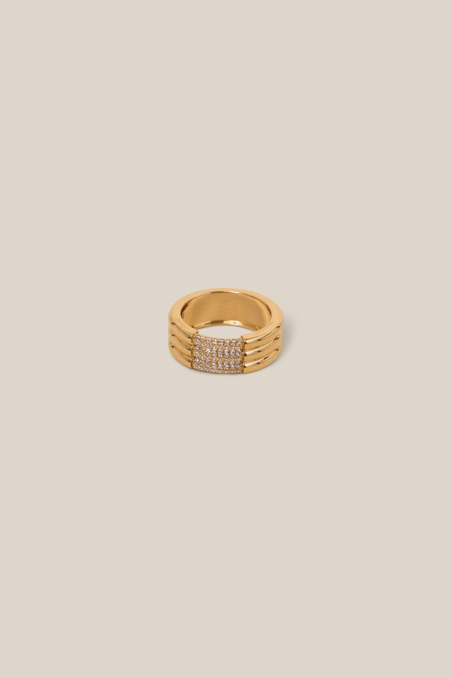 Three lined Gold and Zircon Ring - Yellow Gold