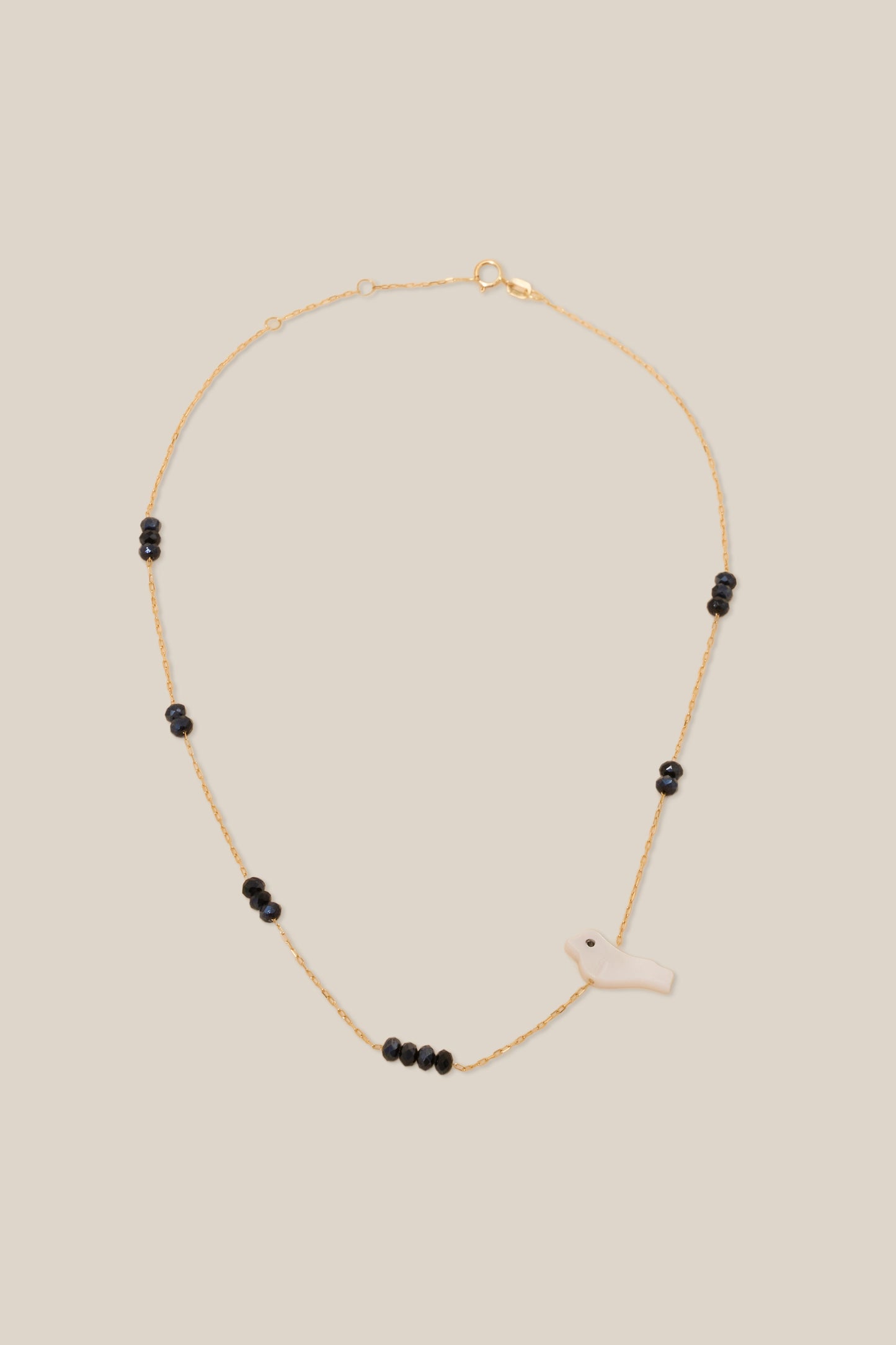 Black Beads and Bird Choker - Yellow Gold