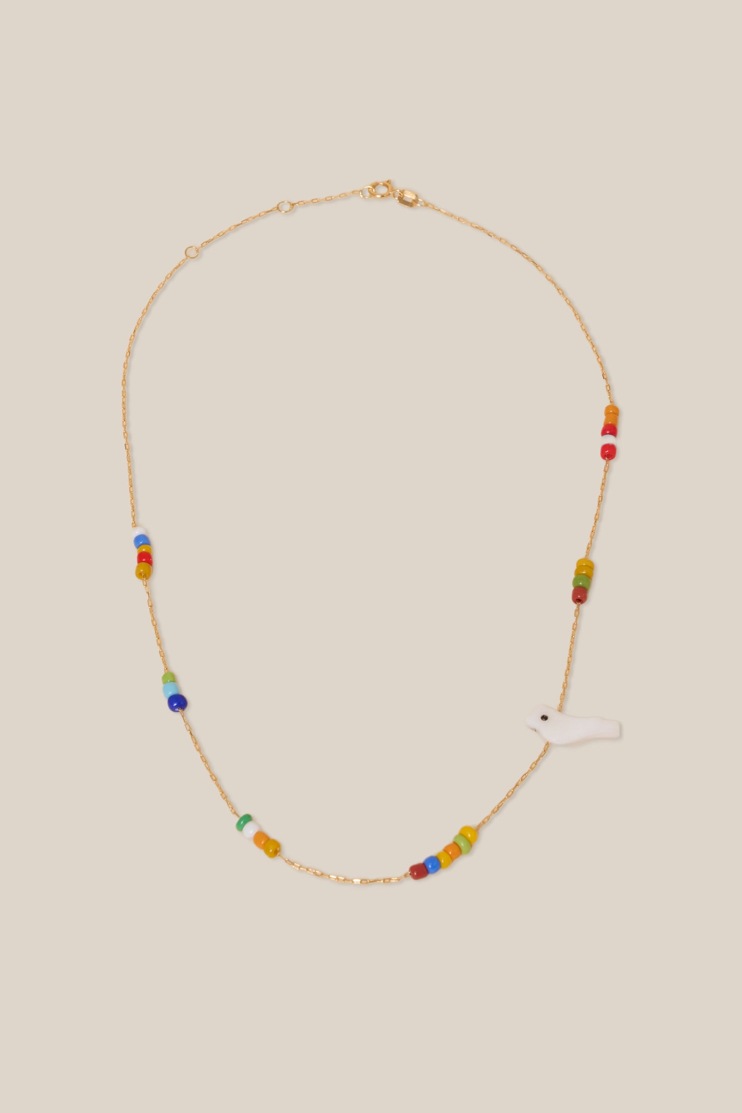 Multicolor Beads and Bird Choker - Yellow Gold