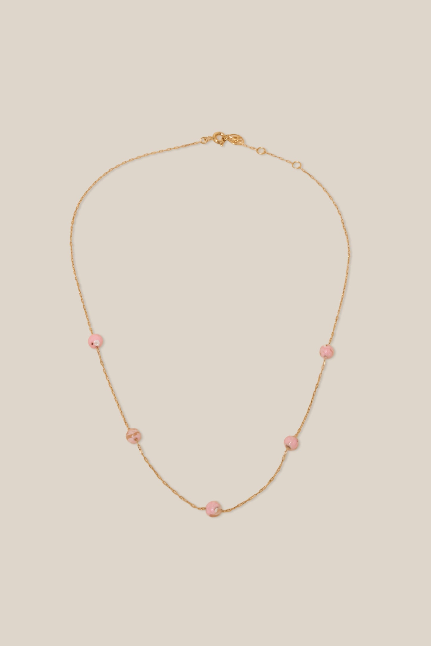 Pink Beads Choker - Yellow Gold
