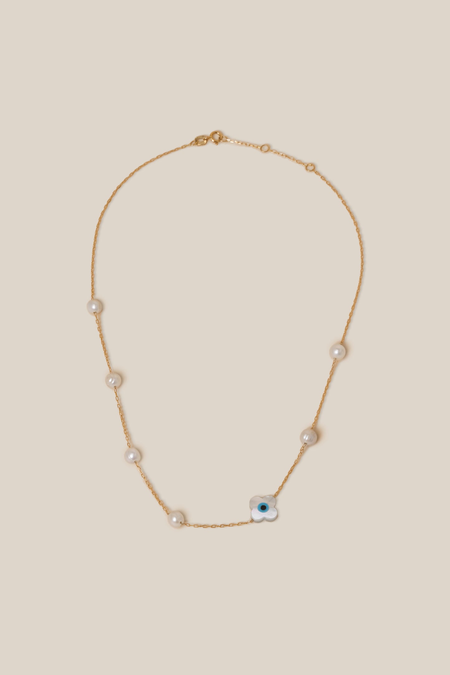 Pearls and Flower Eye Choker - Yellow Gold