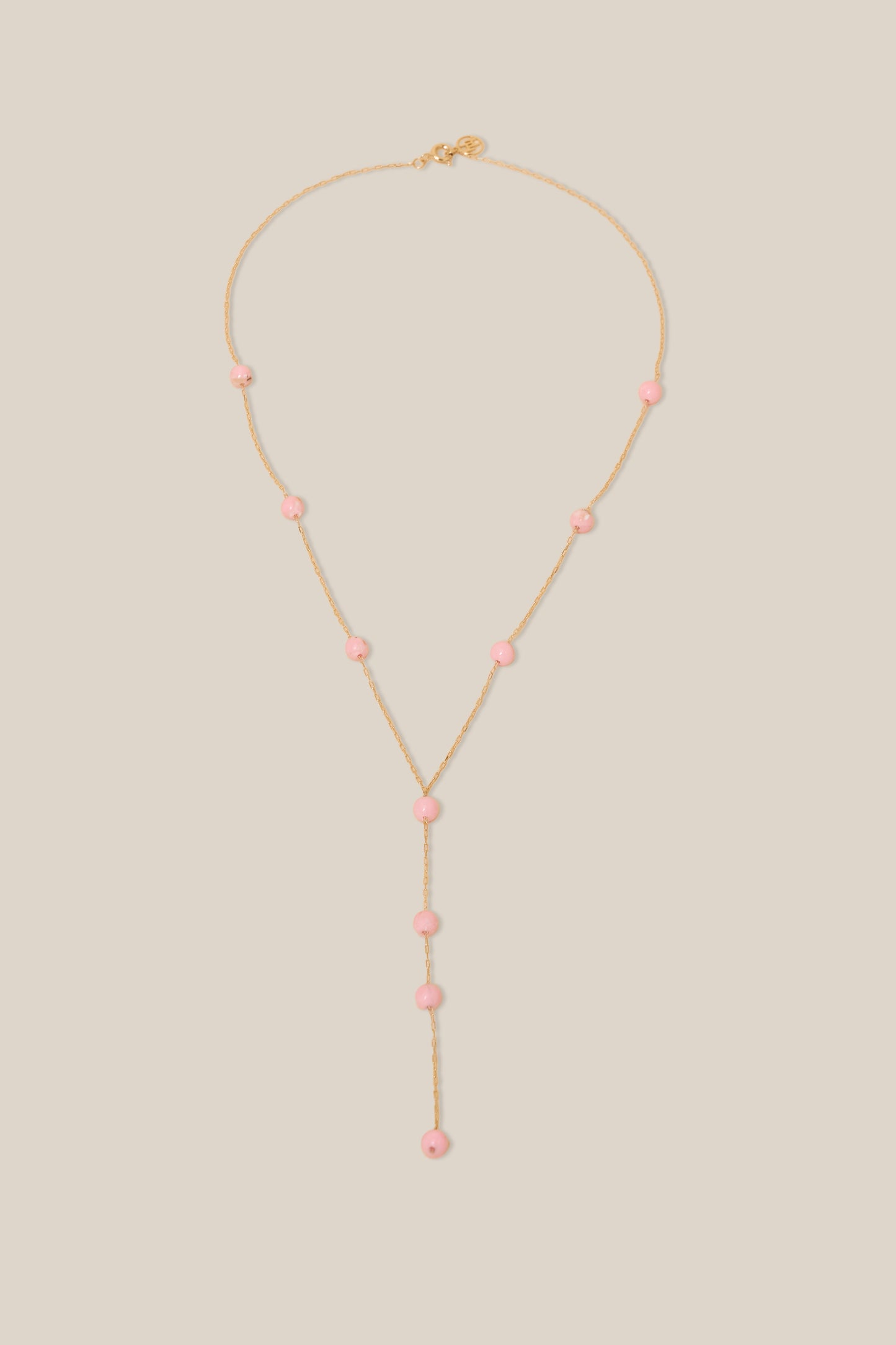 Pink Beads long Necklace - Yellow Gold