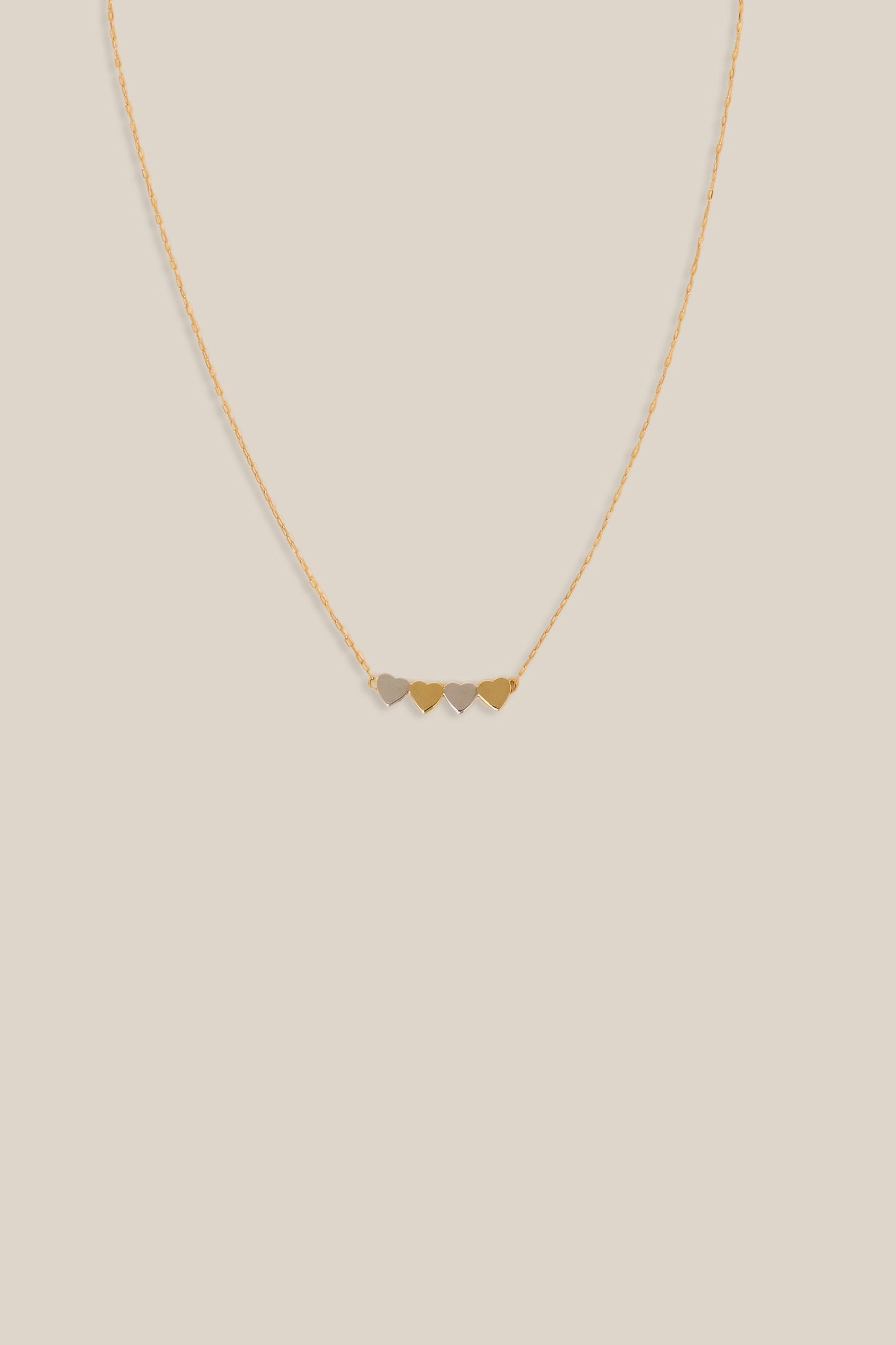 Four White and Yellow Gold Hearts Necklace