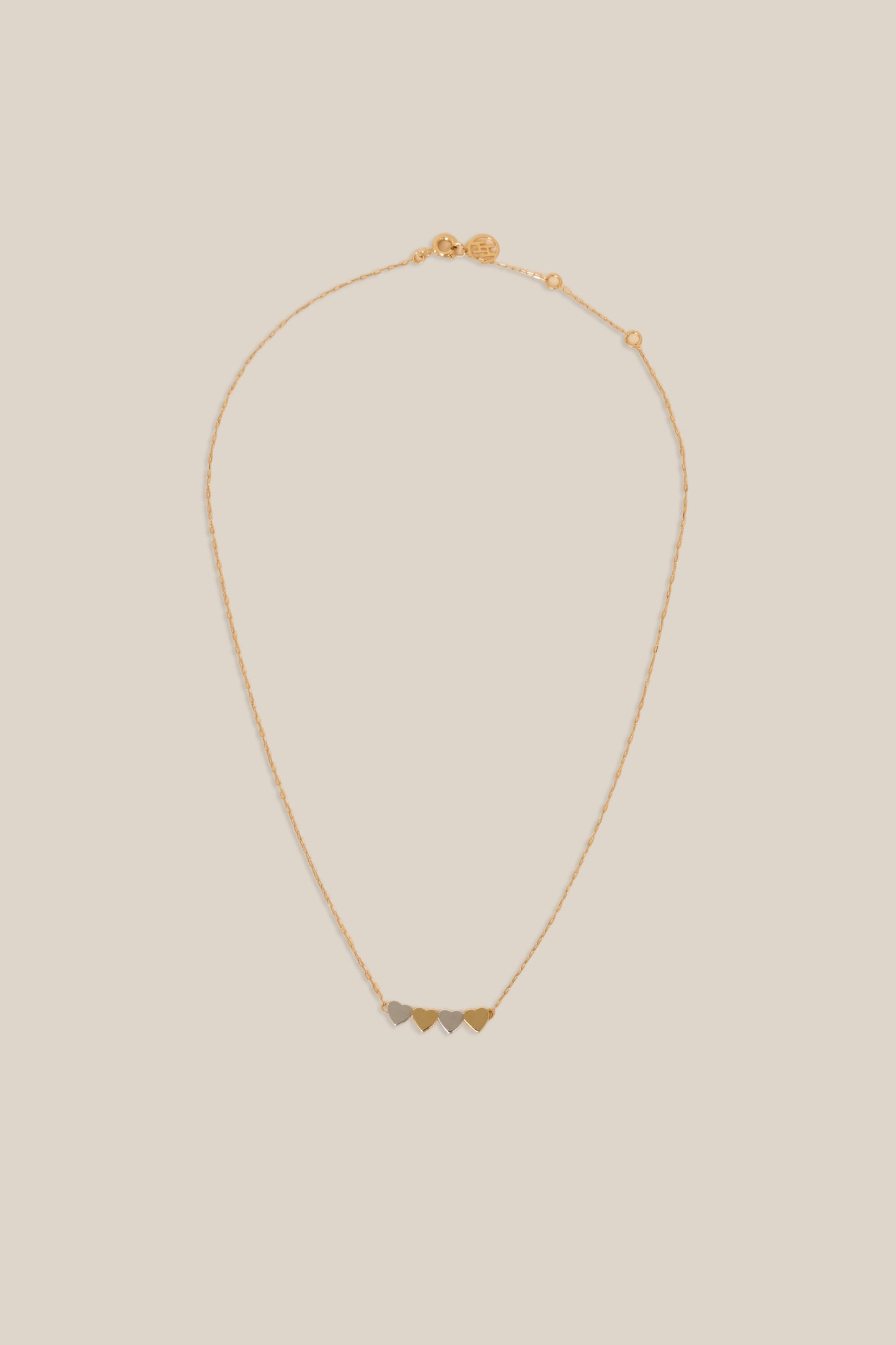 Four White and Yellow Gold Hearts Necklace