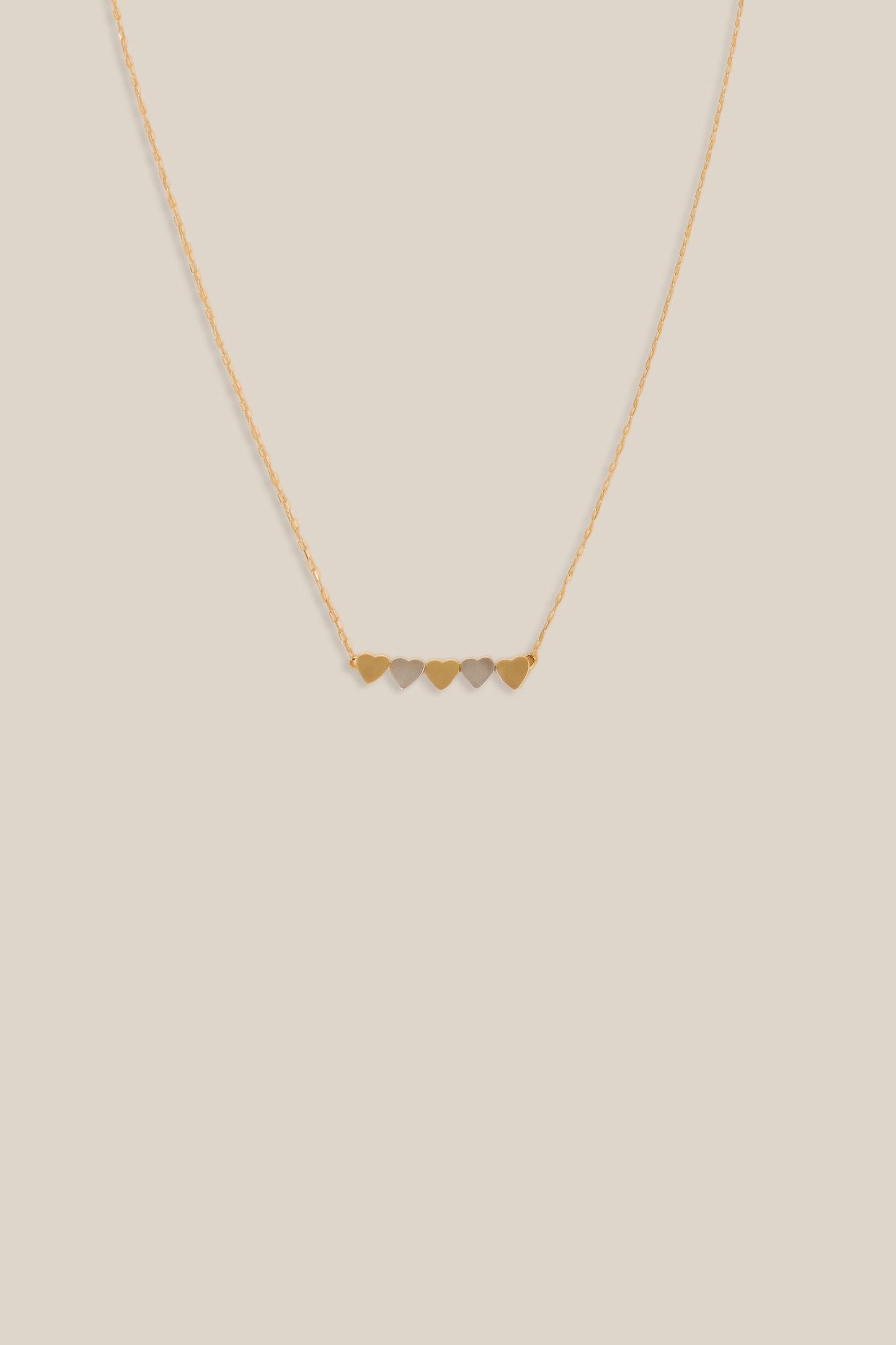 Five White and Yellow Gold Hearts Necklace