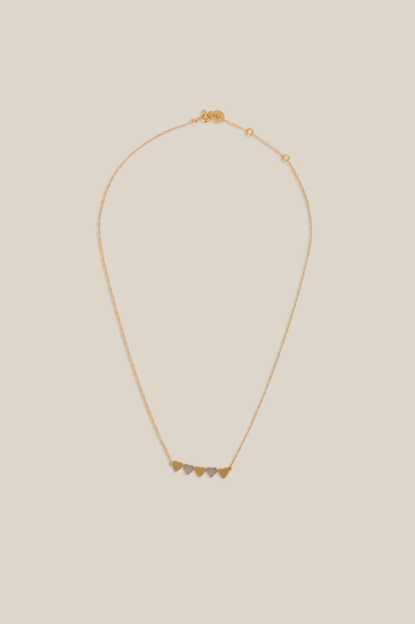 Five White and Yellow Gold Hearts Necklace