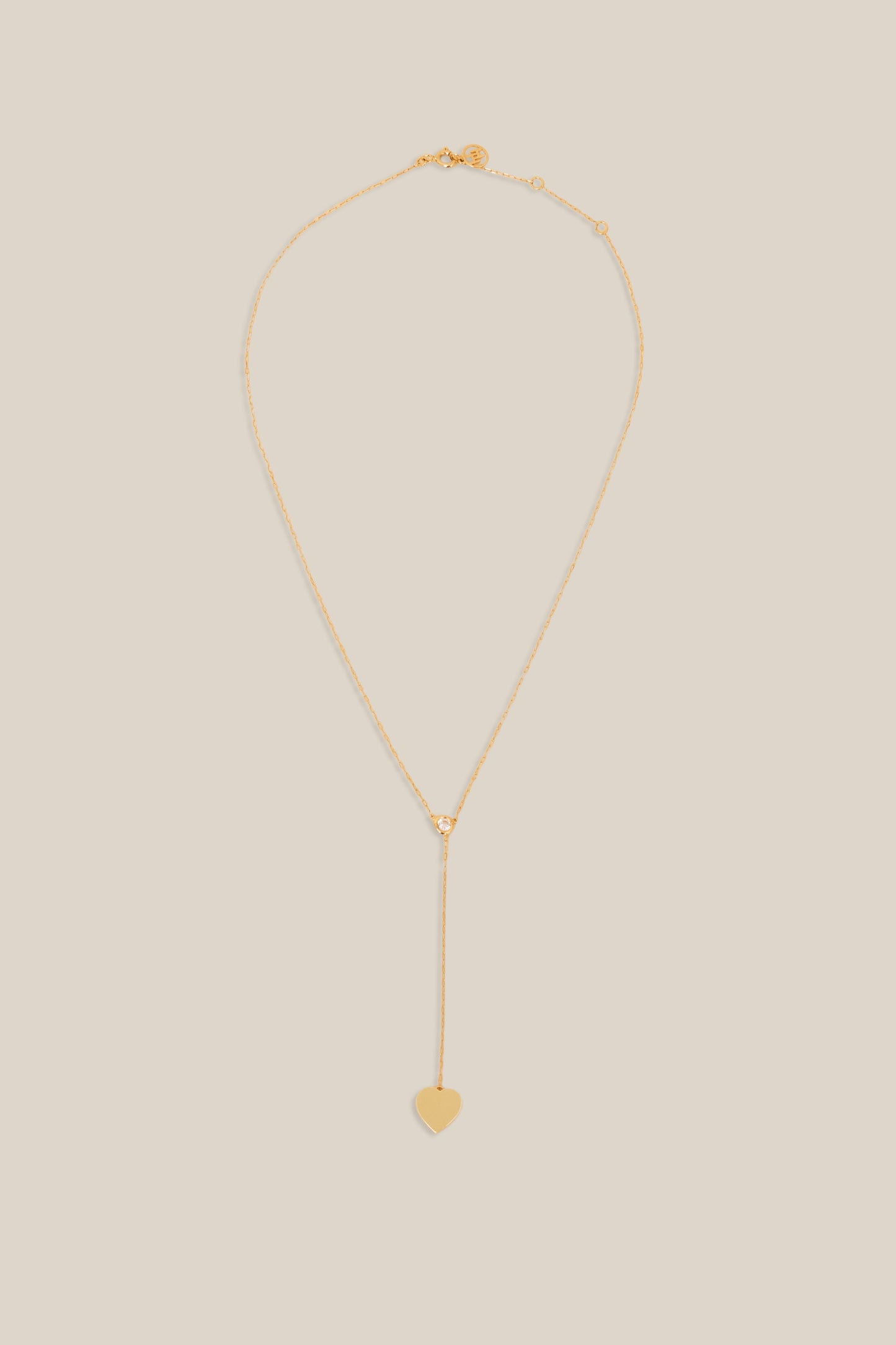 Zircon and Heart long Necklace - Yellow Gold