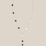White & Grey Stars Long Necklace  - Yellow Gold