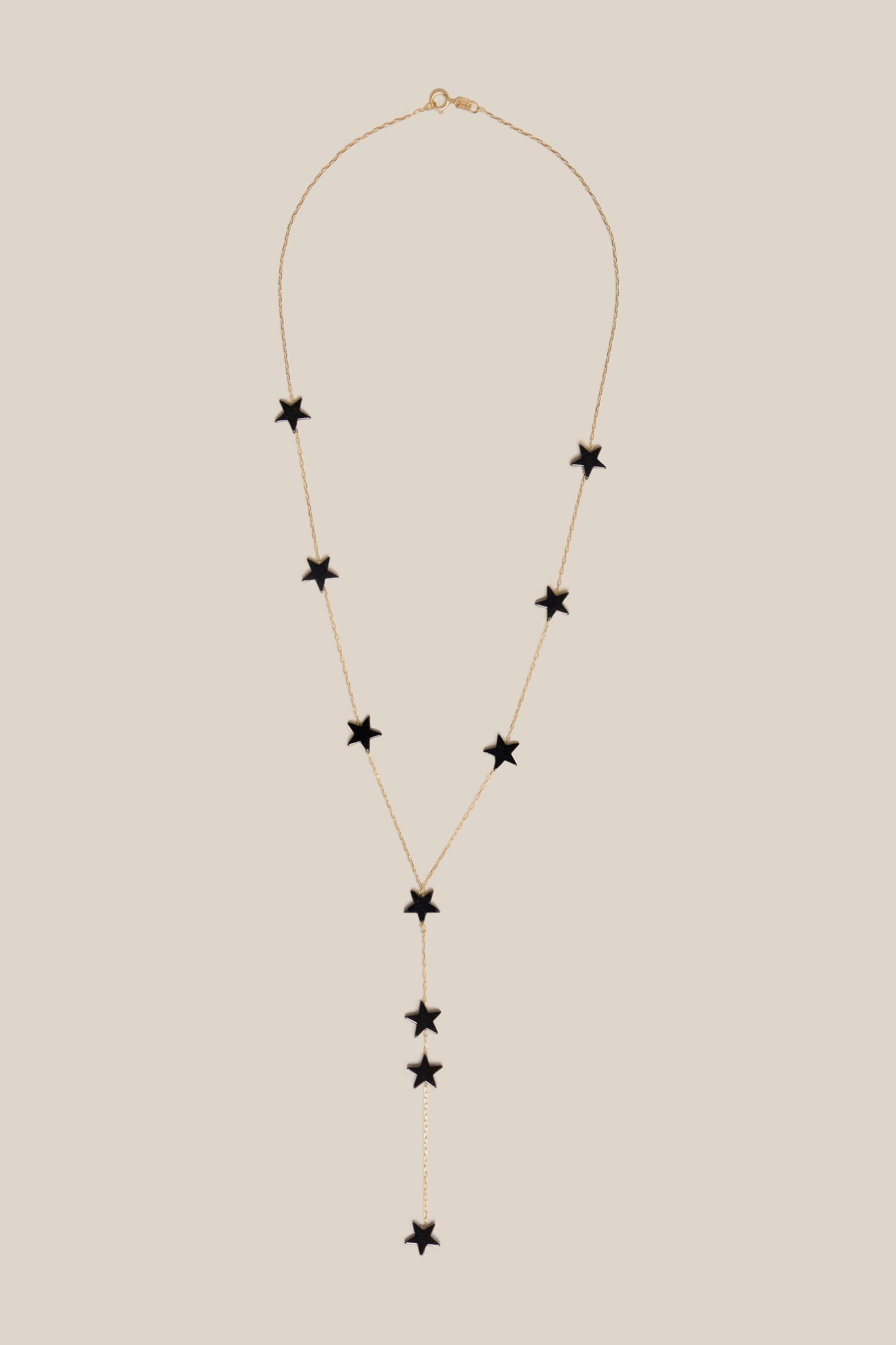Grey Stars Long Necklace - Yellow Gold