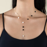 White & Grey Stars Long Necklace  - Yellow Gold