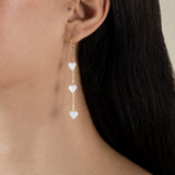 Three White Hearts Earring  - Yellow Gold