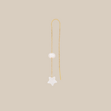 One White Star One Pearl Earring  - Yellow Gold