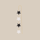 Two White & Two Grey Stars Earring  - Yellow Gold