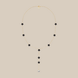 Grey Stars & One Pearl Long Necklace  - Yellow Gold