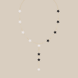 White & Grey Stars Long Necklace  - Yellow Gold