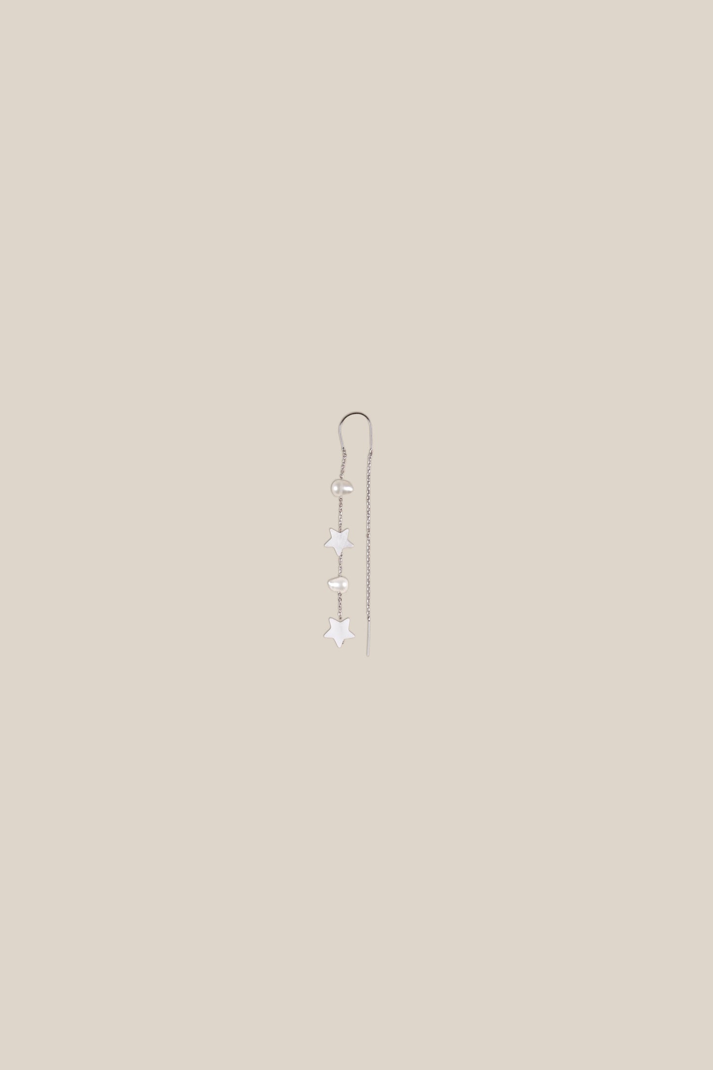 Two White Stars Two Pearls Earring- White Gold