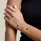 Grey Hearts Hand Chain  - Yellow Gold