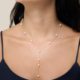 Pink Beads long Necklace - Yellow Gold