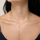 Green Beads long Necklace - Yellow Gold