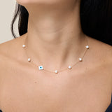 Pearls and Flower Eye Choker - Yellow Gold