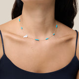 Turquoise Beads and Bird Choker - Yellow Gold