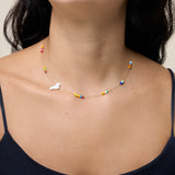 Multicolor Beads and Bird Choker - Yellow Gold