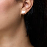 White Heart Stud Earring - Yellow Gold