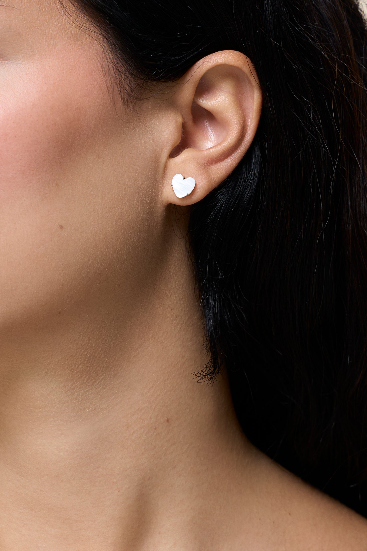 White Heart Stud Earring - Yellow Gold