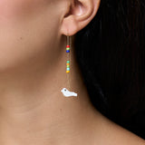 Multicolor Beads and Bird Earring - Yellow Gold