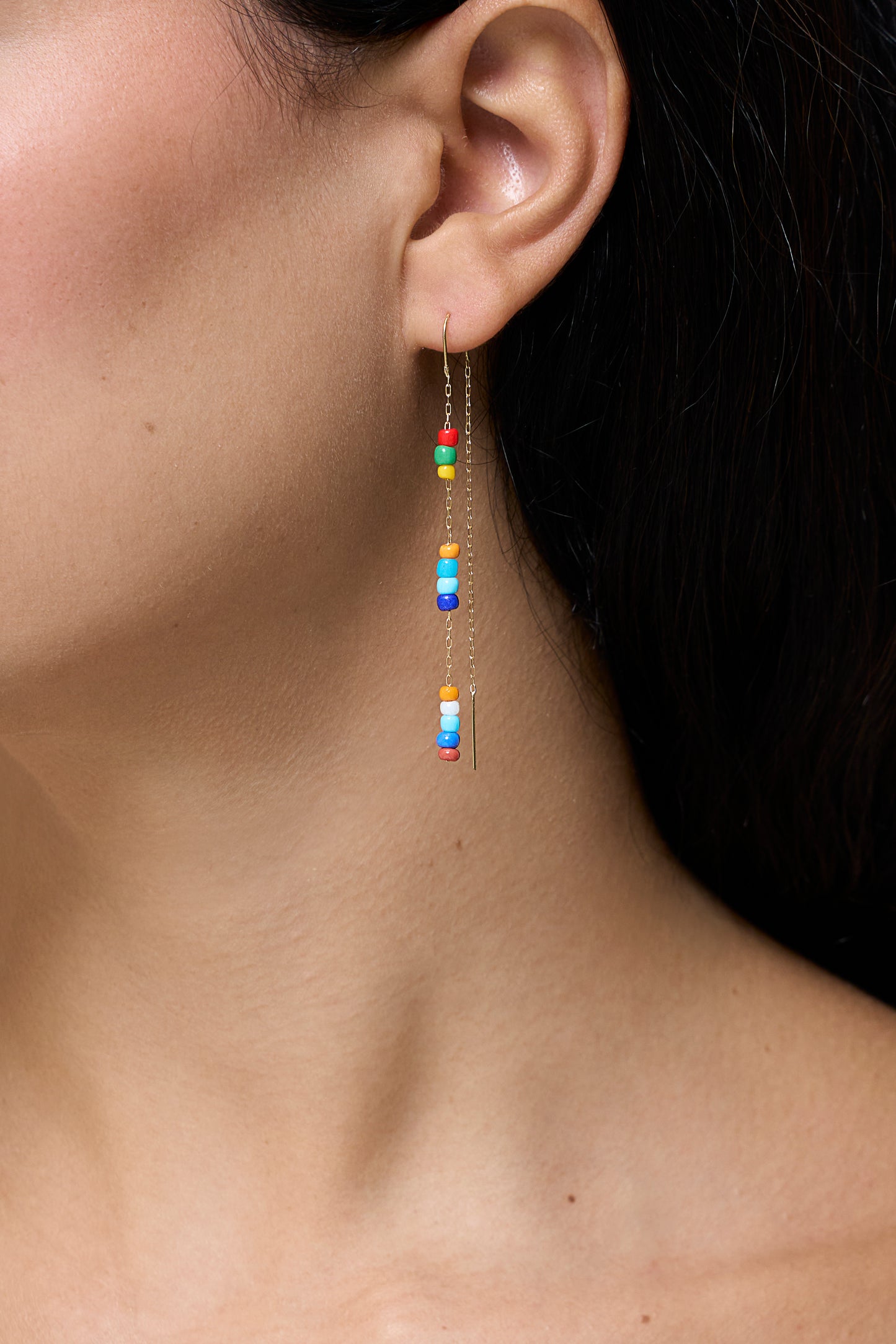 Multicolor Beads Earring - Yellow Gold