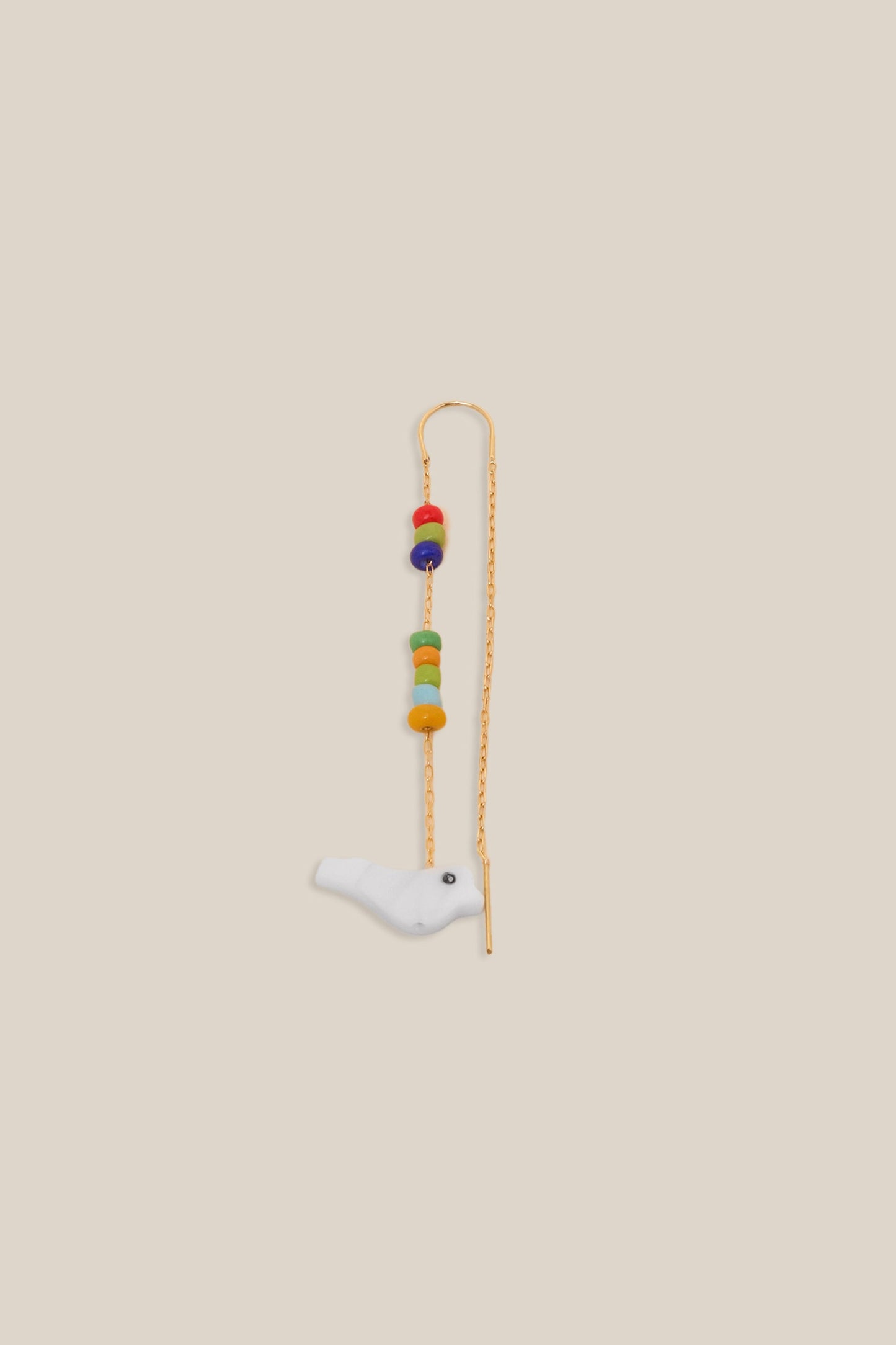 Multicolor Beads and Bird Earring - Yellow Gold