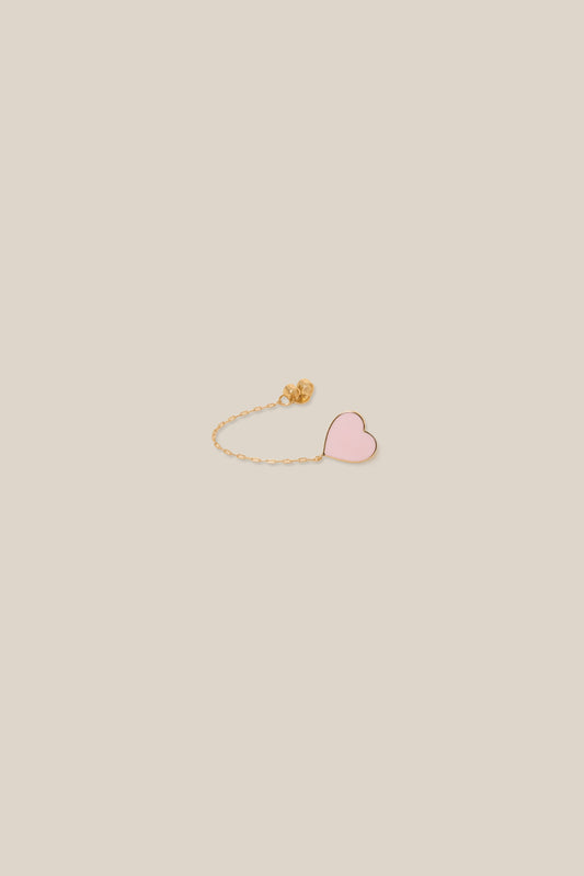 Enamel Pink Heart Earring - Yellow Gold