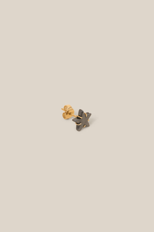 Grey Star Stud Earring - Yellow Gold