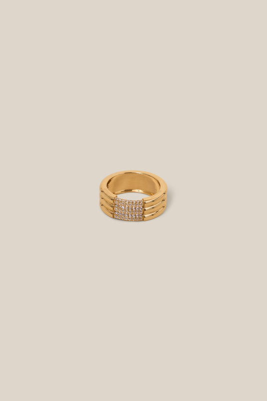 Three lined Gold and Zircon Ring - Yellow Gold