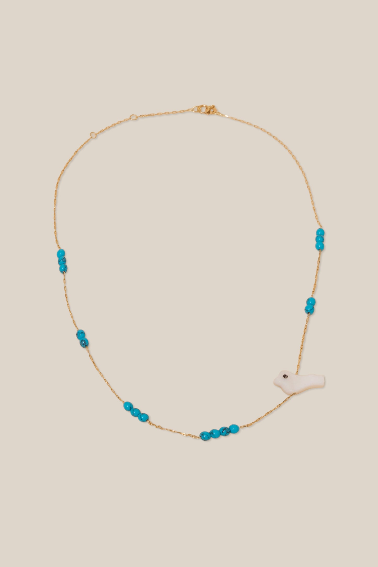 Turquoise Beads and Bird Choker - Yellow Gold
