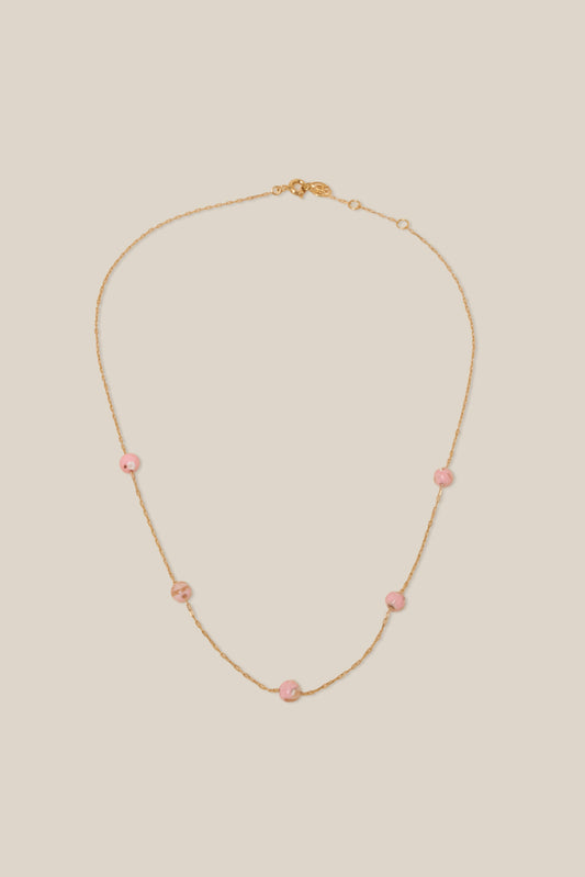 Pink Beads Choker - Yellow Gold