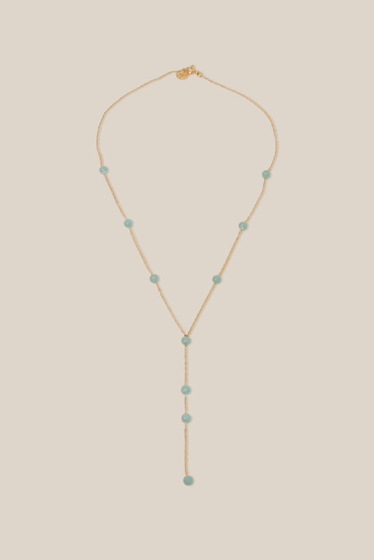 Blue Beads long Necklace - Yellow Gold