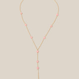 Pink Beads long Necklace - Yellow Gold