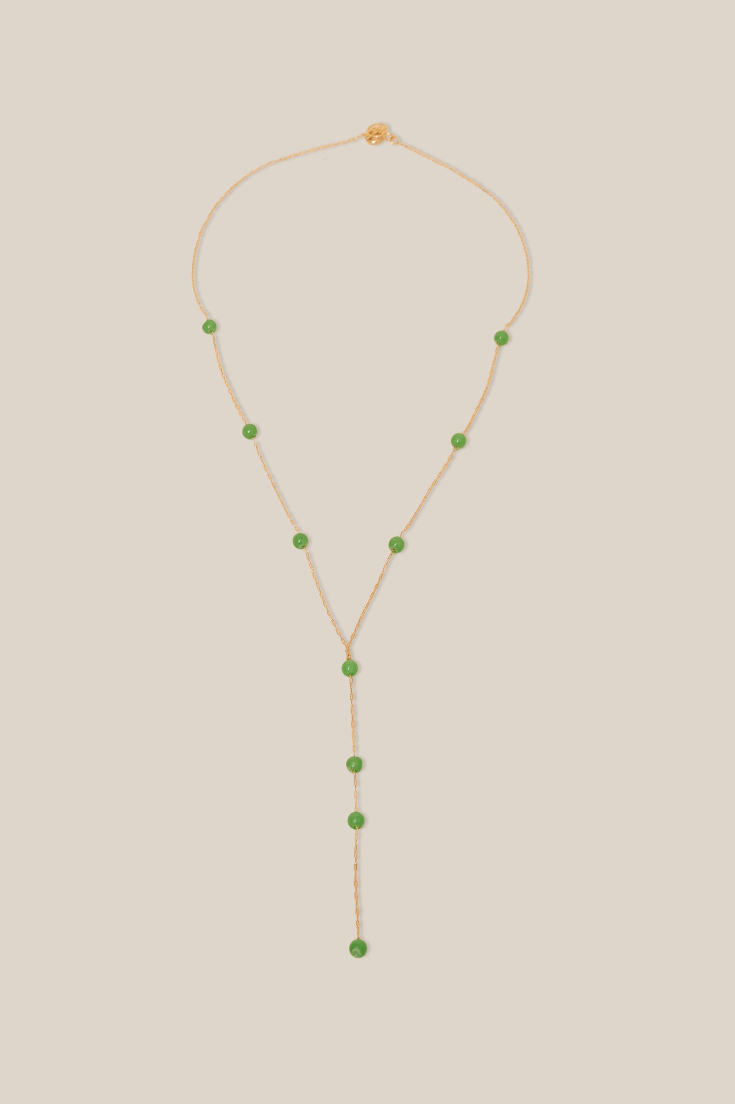 Green Beads long Necklace - Yellow Gold