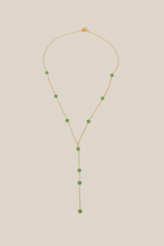 Green Beads long Necklace - Yellow Gold