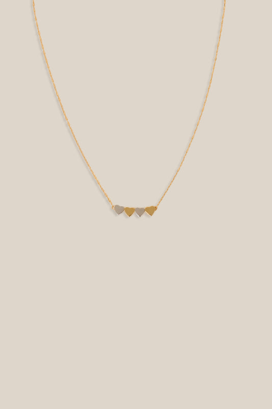 Four White and Yellow Gold Hearts Necklace